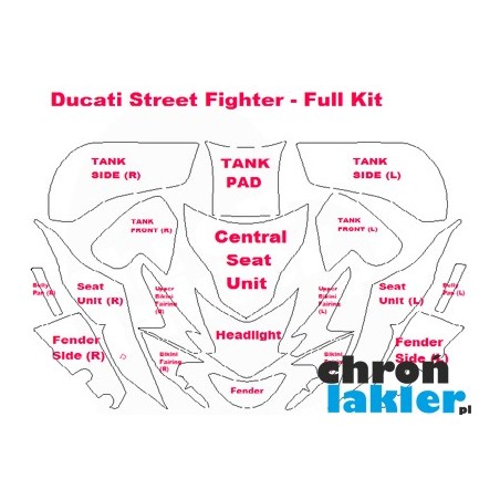 Ducati StreetFighter - naklejki  / folie ochronne - zestaw (bak, owiewka, przedni reflektor, błotnik)